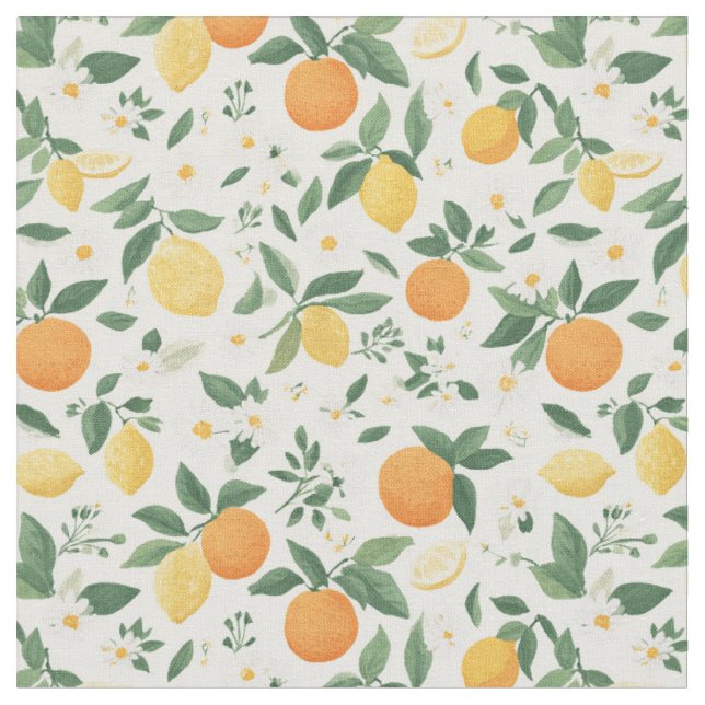 Citron Och Orange Citrusmönster  Tyg (Närbild)