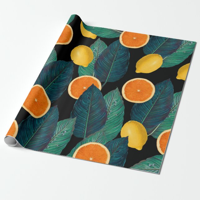 citron- och orangesvart presentpapper (Utrullad)
