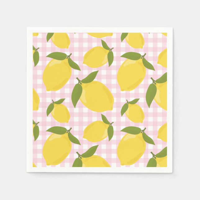 Citron och rosa rutigt pappersservett (Framsidan)