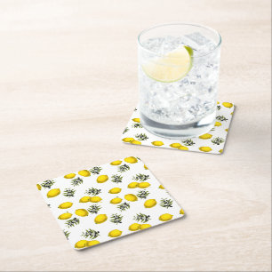 Citron & Oliv Botanisk Art Deco Mönster Underlägg Papper Kvadrat