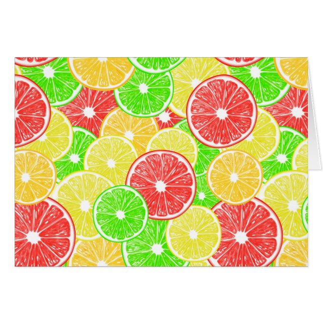 Citron, orange, grapefrukt och kalkskivor mönster hälsningskort (Framsidan Horizontal)