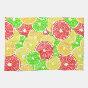 Citron, orange, grapefrukt och kalkskivor mönster kökshandduk