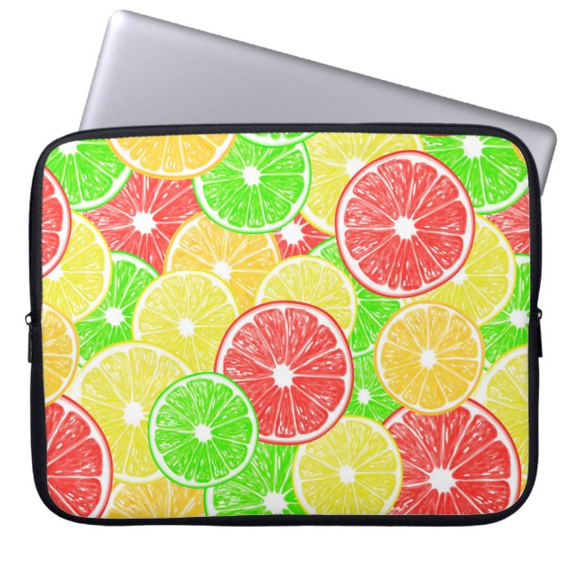 Citron, orange, grapefrukt och kalkskivor mönster laptop sleeve (Framsidan)