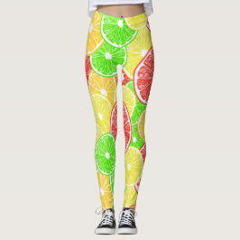 Citron, orange, grapefrukt och kalkskivor mönster leggings