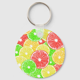 Citron, orange, grapefrukt och kalkskivor mönster nyckelring
