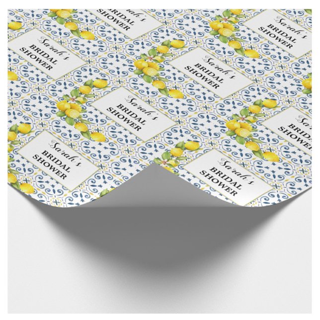 Citron på Blå Klinker Bröllopsdusch Presentpapper (Skapare uppladdad)