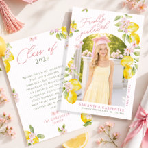 citron rosa blommor examensannonsering
