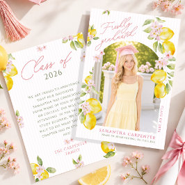 citron rosa blommor examensannonsering inbjudningar