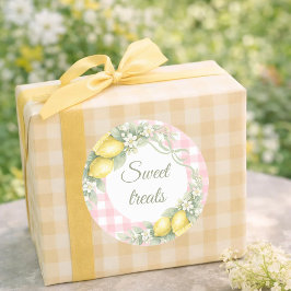 Citron rosa gingham söta gods födelsedagspresent runt klistermärke