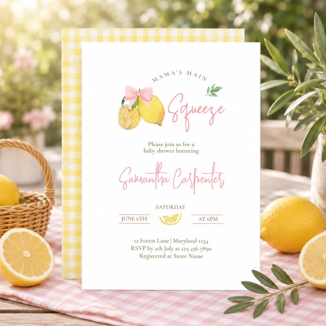 Citron rosa rosett huvud squeeze baby shower inbjudningar (Skapare uppladdad)