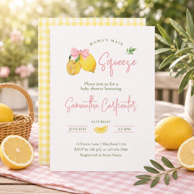 Citron rosa rosett huvud squeeze baby shower inbjudningar (Skapare uppladdad)