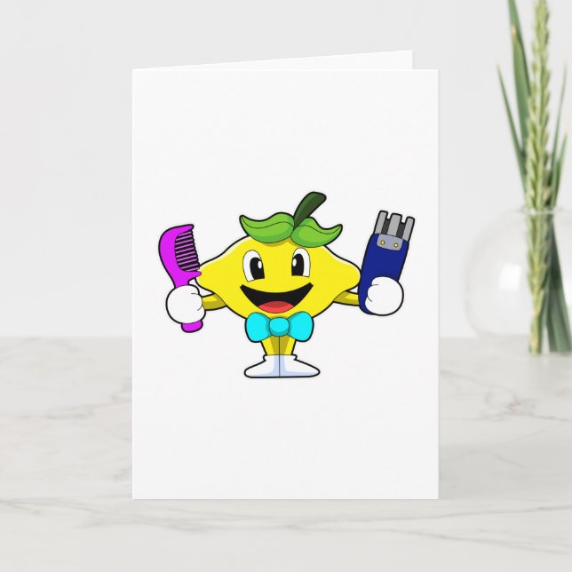 Citron som frisör med kam och rakhyvel kort (Framsida)