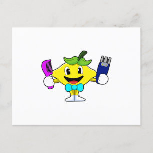 Citron som frisör med kam och rakhyvel vykort