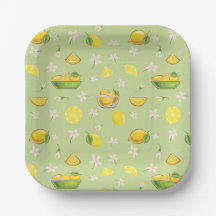 Citron Sommarmönster Pappers Tallrik