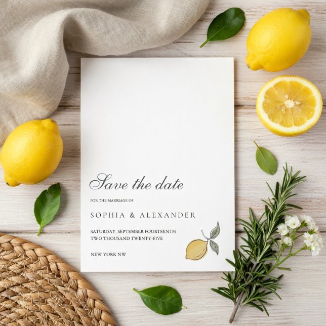 Citron Spara Datum Bröllopskort | Amalfi-kusten Inbjudningar (Skapare uppladdad)