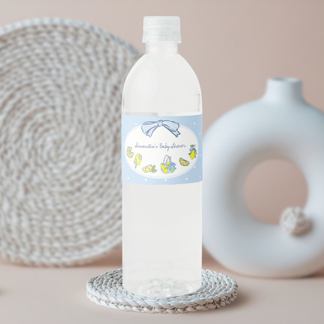 Citron Squeeze You Baby Shower Vattenflaskor Etikett (We can't wait to Squeeze you Lemon Baby Shower Water Bottle Label)