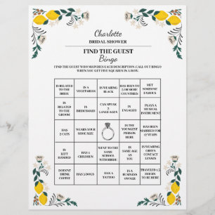 Citron tema Hitta Gäst Bröllopsdusch Bingo Reklamblad