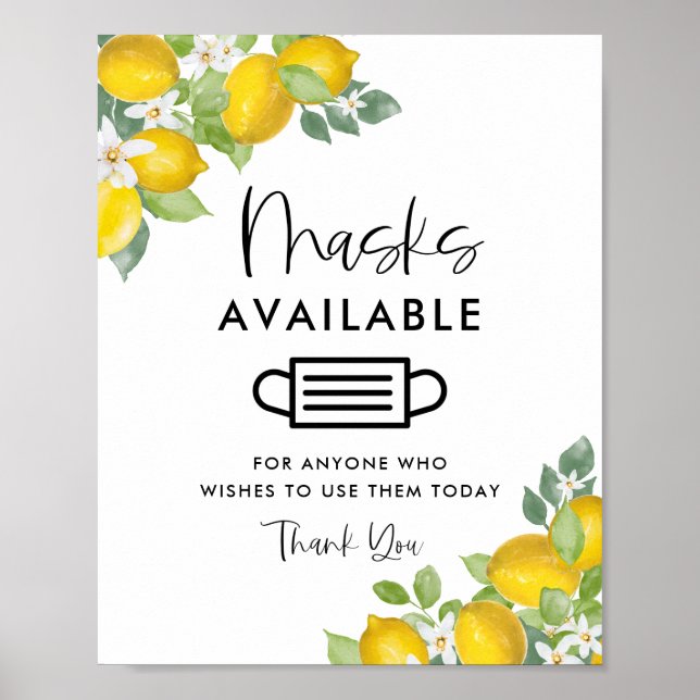 Citron Tema Party Masker Tillgänglig Skylt (Framsidan)