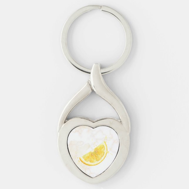 Citron Twisted Heart Silverfärgad Nyckelring (Framsidan)
