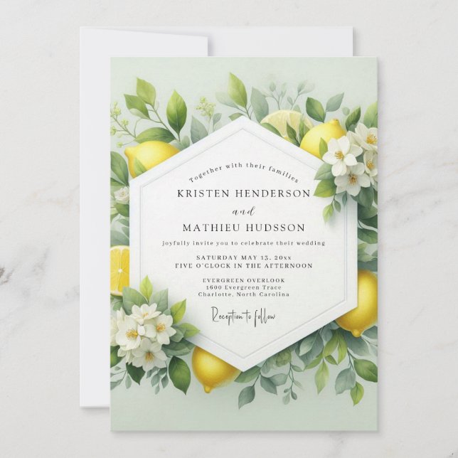 Citron Zesty Botanisk Bröllop Inbjudningar (Framsida)