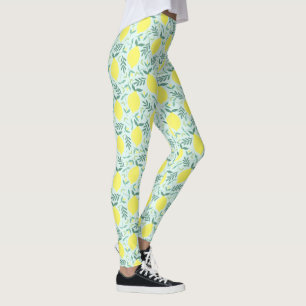 Citronbalkar av botaniskt mönster leggings