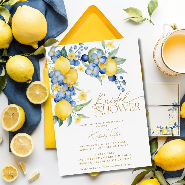 Citronblå Blommig Italiensk Bröllopsdusch Inbjudningar (Skapare uppladdad)