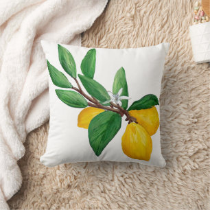 Citronblad Citrus Gult Grönt Blad Akvarell Kudde