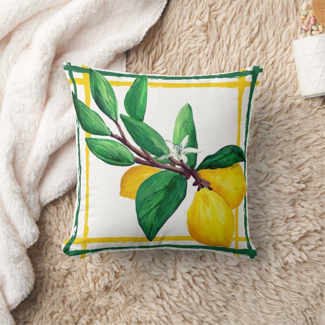 Citronblad Citrus Gult Grönt Blad Gitter Kudde (Filt)