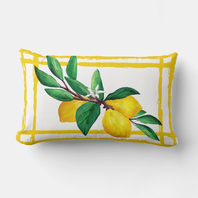 Citronblad Citrus Gult Grönt Blad Gitter Lumbarkudde (Framsida)