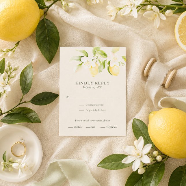 Citronblom Ivory Trädgård Bröllop RSVP-kort OSA Kort (Lemon Blossom Ivory Garden Wedding RSVP Card)