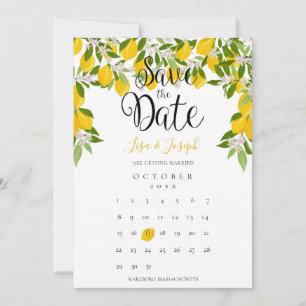 Citronblommande grönska Elegant kalender Bröllop Spara Datumet