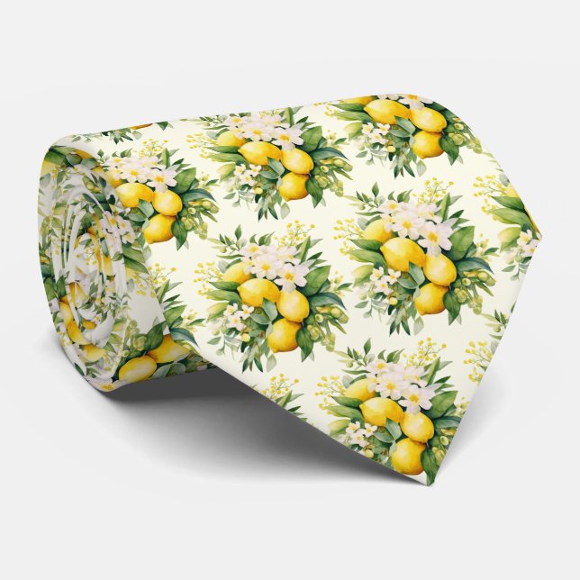 Citronbukett med vita blombladsmönster slips (Rullad)