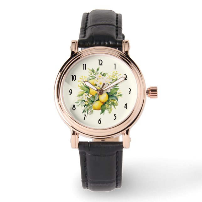 Citronbukett med vita blommor armbandsur (Framsida)