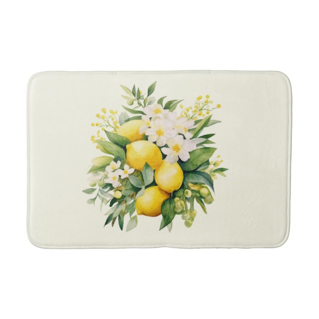 Citronbukett med vita blommor badrumsmatta (Framsidan)