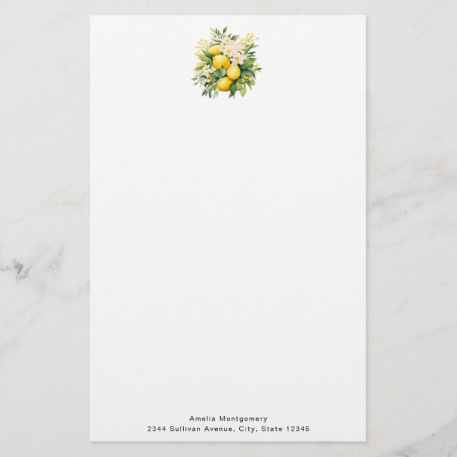 Citronbukett med vita blommor brevpapper (Framsida)