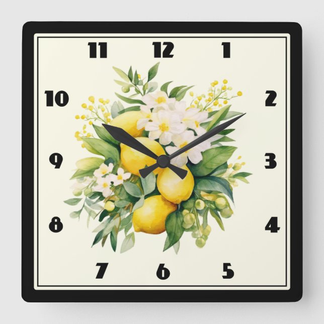 Citronbukett med vita blommor fyrkantig klocka (Framsida)