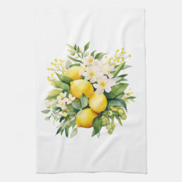 Citronbukett med vita blommor kökshandduk