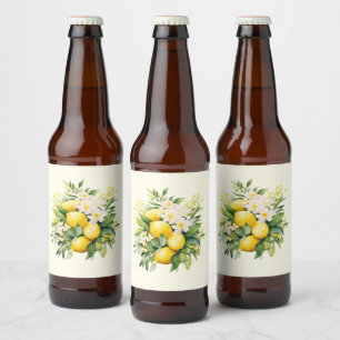 Citronbukett med vita blommor ölflaska etikett