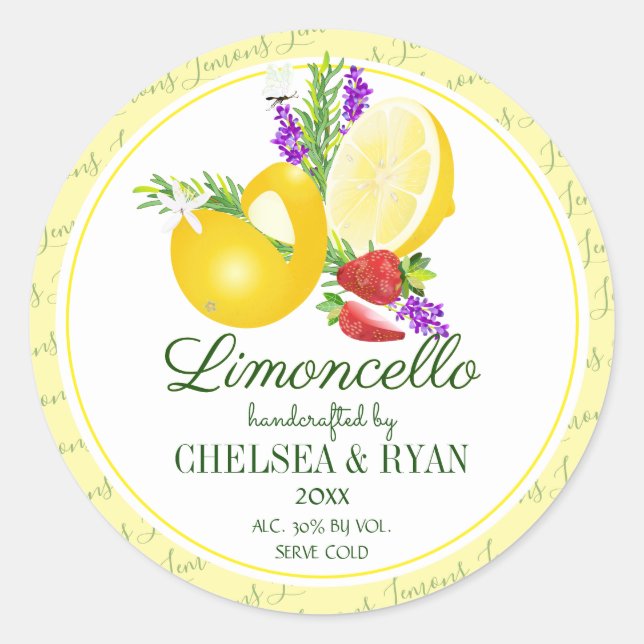 Citroncello Citroner Runt Klistermärke (Framsida)