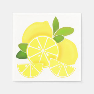 Citroncitroner, citronskivor, tropiska gulter pappersservett