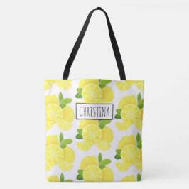 Citroncitroner, citronskivor, tropiska gulter tygkasse