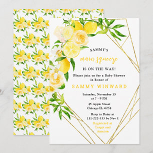 Citronelement och blommor med lövverk Baby Shower Inbjudningar