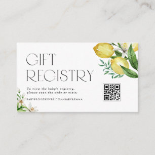 Citronelement och Blommor QR-kod Baby Shower-prese Tilläggskort