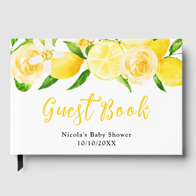 Citroneon och löv Baby Shower Gästböcker (Framsida)