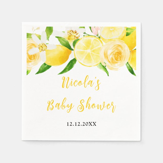 Citroneon och löv Baby Shower Pappersservett (Framsidan)