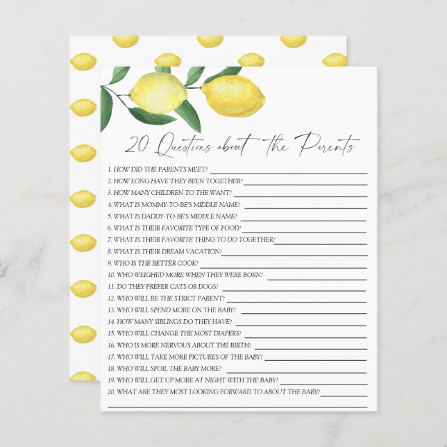 Citroner - 20 frågor om föräldrarna (Fram/baksida)