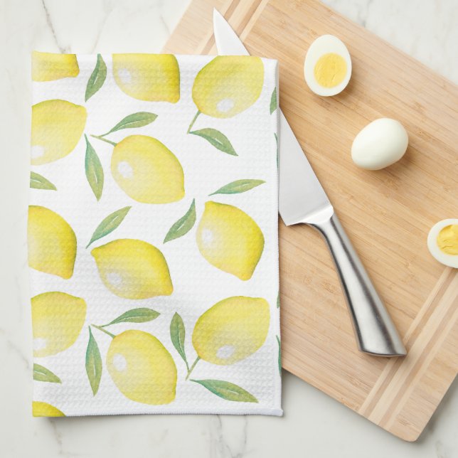 Citroner av vattenfärgad gult kökshandduk (Vikt i Fjärdedel)