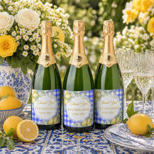 Citroner blå gingham båge Italienska Tack Födelsed