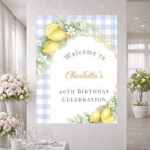 Citroner blå gingham båge trädgård födelsedags väl poster