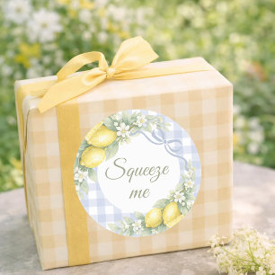 Citroner blå gingham pojke kläm mig festgåva runt klistermärke